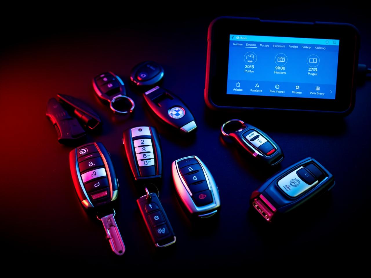 Car key fobs and key programming tablet